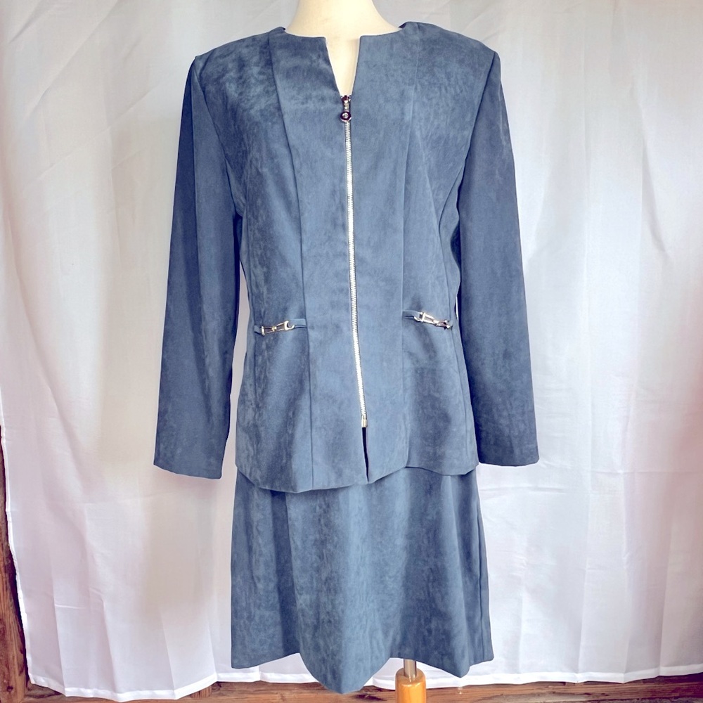 Jessica Howard Dusty Blue 2 Piece Skirt Suit
